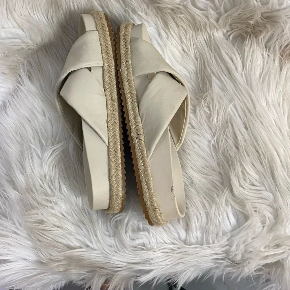 NEW ZARA ecru white leather flat wide straps sandals 39 US 8.5 - Picture 6 of 11